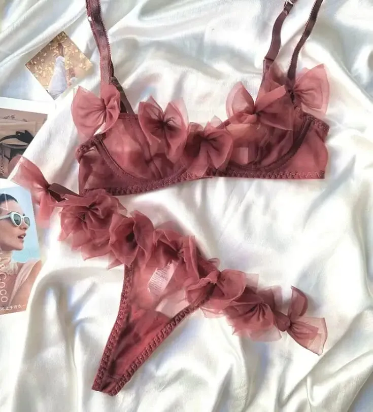 Bloemrijke/sexy mesh lingerie string set hot flirt half cup ultradunne beha vrouwen ondergoed comfortabele dames bh's