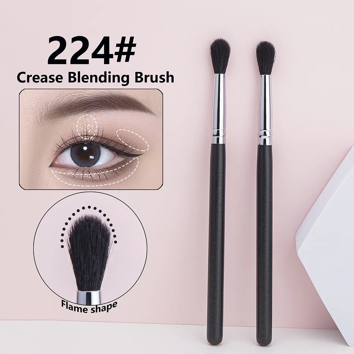 224 Crease Brush Eye Shadow Crease Blending Makeup Brushes High Quality Flame Shape Goat Hair Eye Shadow Crease Makeup Tool — image 1