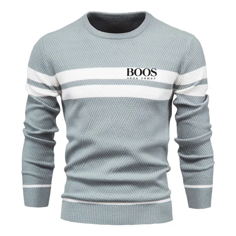 Embroidered Mens Boys Winter Stripe Sweater Thick Warm Pullovers Men's O-neck Basic Casual Slim Comfortable Sweaters