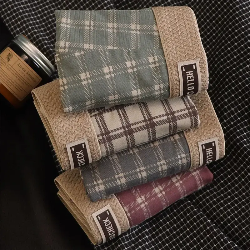 Quần Short Boxer Retro In Họa Tiết Ca Rô 4 Món, Đồ Lót Mềm Mại, Thoải Mái, Thoáng Khí, Quần Lót Boxer Không Đường May Cho Nam — image 5
