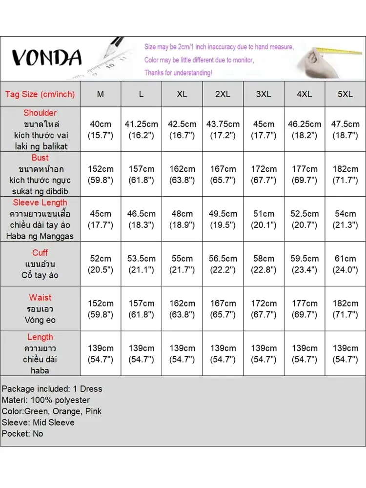 Plus Size 5XL VONDA Vintage Maxi Dress Women Printed Vetido 2025 Summer Party 3/4 Sleeve Bohemian Patchwork Robe Casual Sundress