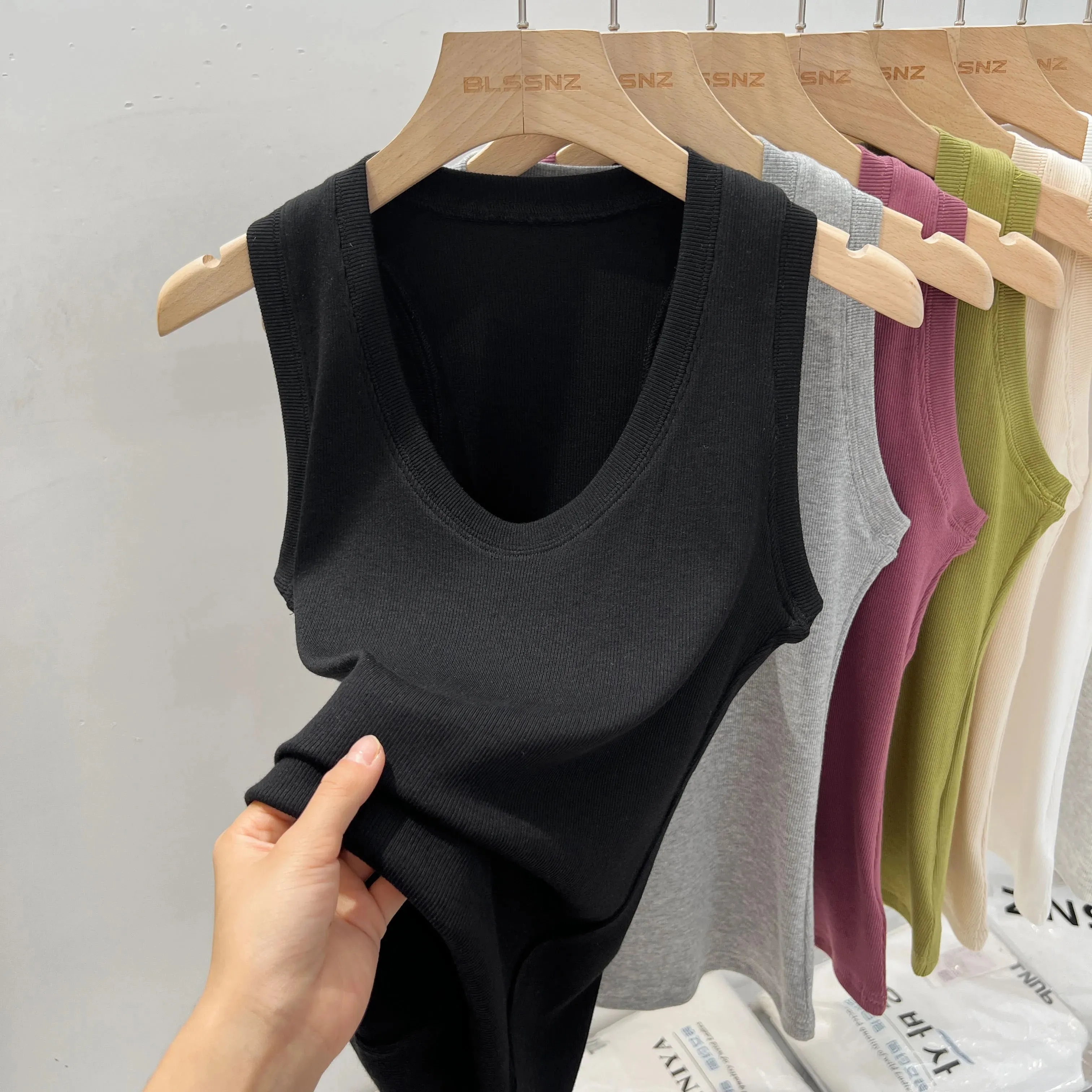 2026 Summer Basic Elastic Tank Top Women Solid Low Round Neck Ribbed Camisole Korean Style Versatile Slim Tanks & Camis