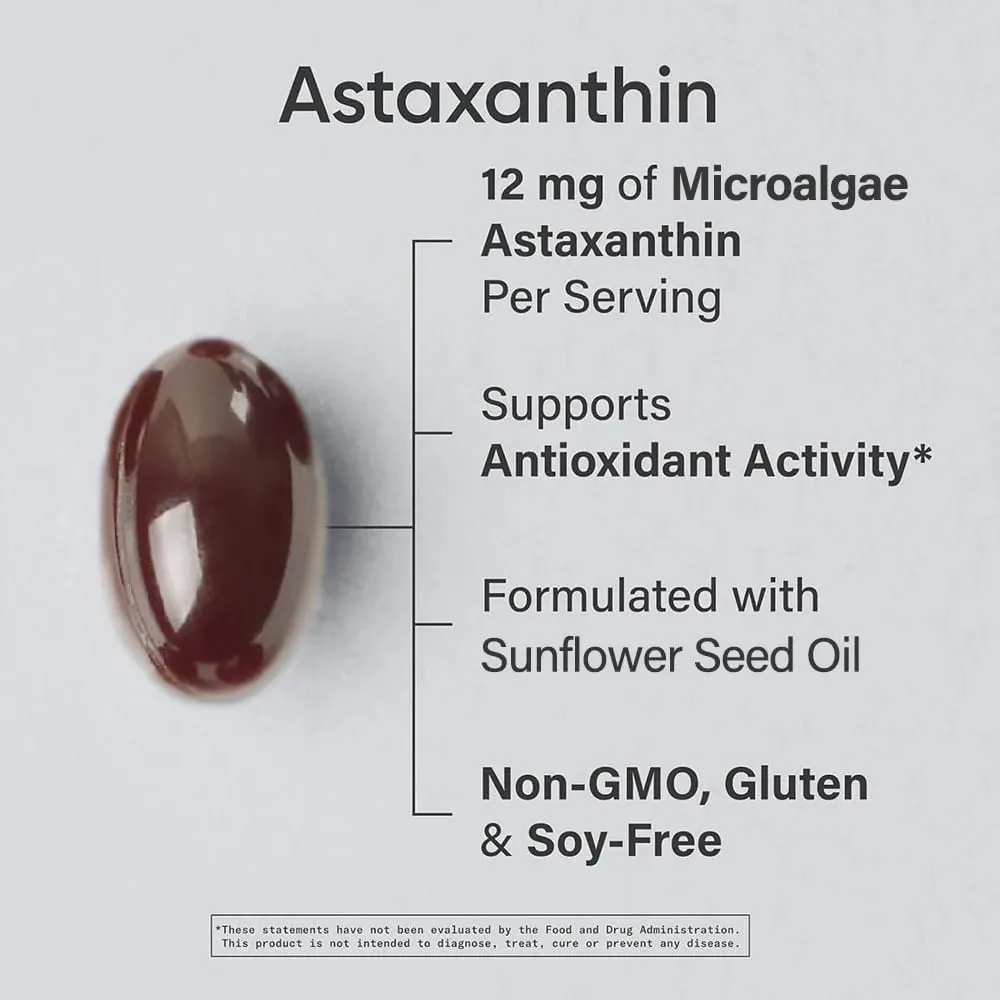 Astaxanthin 12mg Premium Astaxanthin Antioxidant Supplements | Supports Eye Joint Internal Circulation Skin Health | Tanning