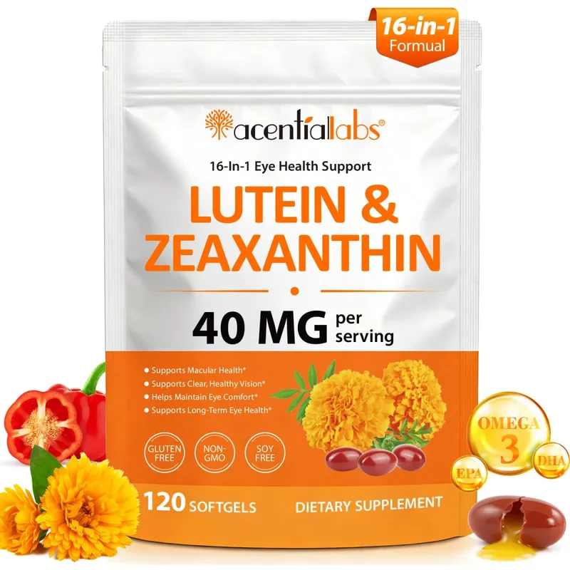 Acentiallabs Luteina Zeaksantyna Kapsułki 40 mg luteiny i 8 mg Zeaksantyny 120 Liczba Filtr niebieskiego światła Ochrona plamki żółtej Pielęgnacja oczu