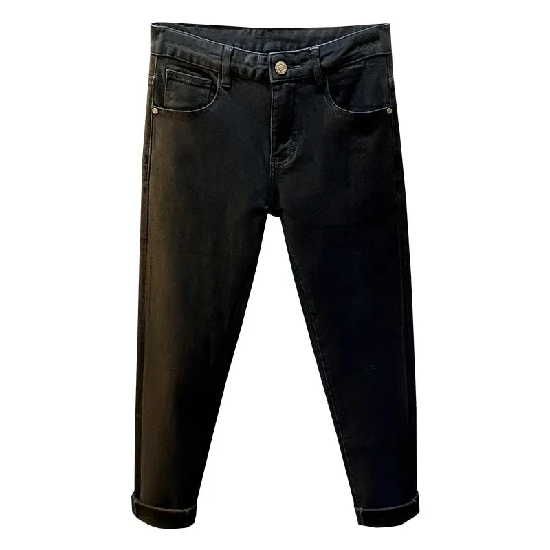 Men's Black Jeans Slim-Fitting Small Straight 2024 New Fall Men's Clothing High-End Denim Casual Long Skinny Pants