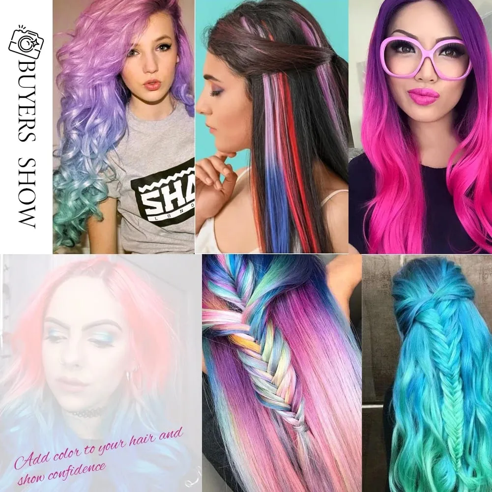 5PCS/set Clip in Hair Extensions Synthetic Hairpieces Colored Party Highlights for Girls 18 inches Multi-colors Straight Hair