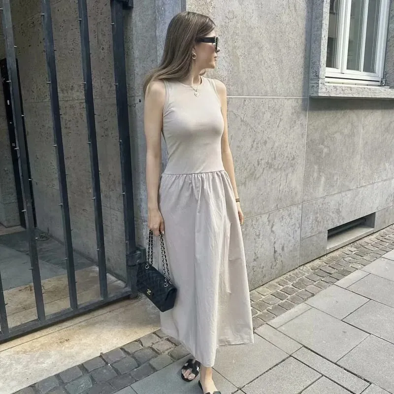 Knitted Dresses 2025 Woman Sleeveless Black Long Dress Women Bodycon Summer Solid Dresses One Pieces Midi Casual Dresses