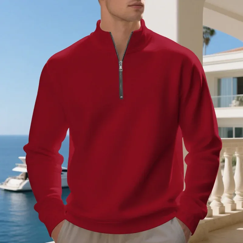 2026 New Fleece Lined Half Zip Sweatshirt for Men, Autumn Winter Solid Color Plus Size Casual Pullover Hoodie Daily Leisure Wear