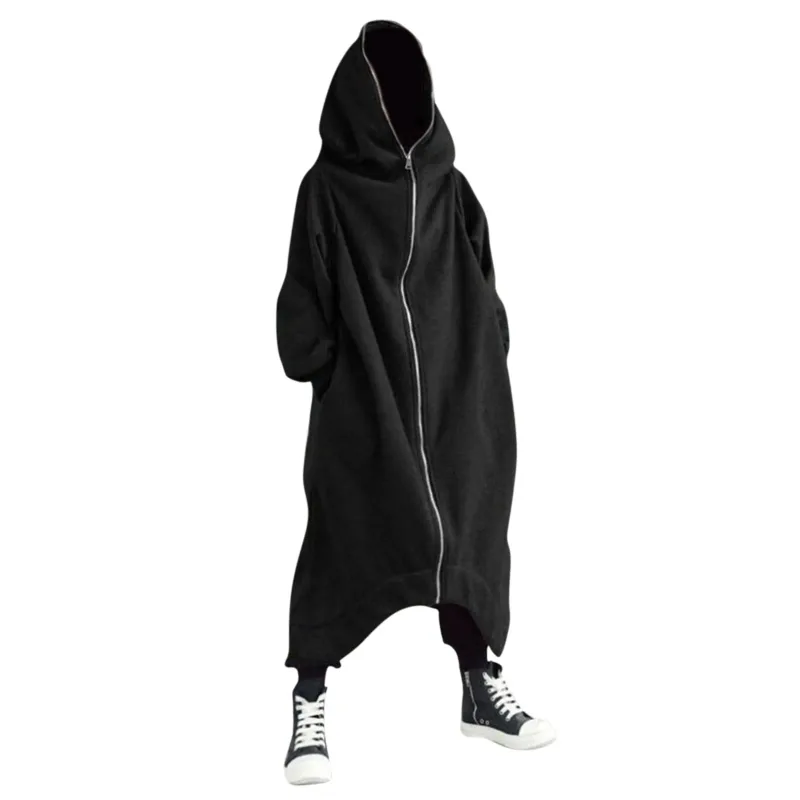Men's Oversized Hoodies Outerwear Harajuku Fashion Dark Full Body Zip Up Hooded Sweatshirt Fashion Long Hooded Pullovers худи