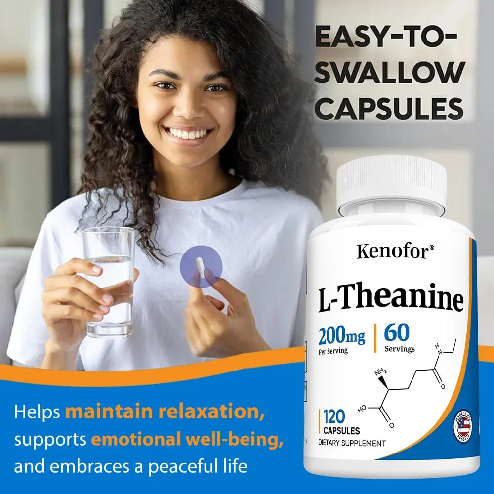 L-Theanine 200 Mg Extra Strength Theanine Supplement – ​​Focus and Relaxation Support Improved Sleep Non-GMO and Gluten-Free