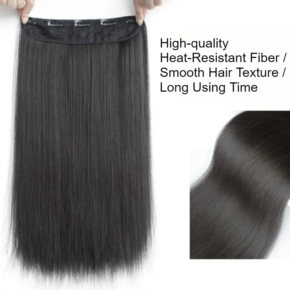 5-Clips Synthetic Heat-Resistant Long Straight Hair Extensions Natural Black Invisible Seamless One-piece Hair Extension Women — image 3