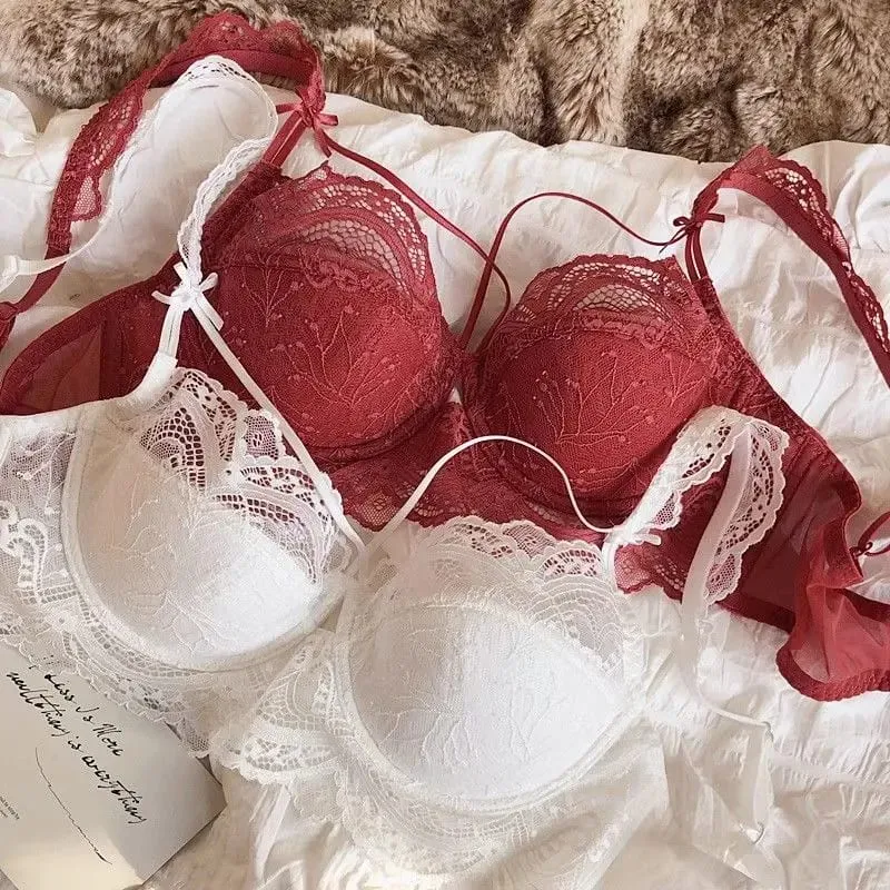 Adjustable Lace Bralette for Small Chest Bra Set Removable Straps & Thin Padding Soft Wire Comfort Muslim Girls Underwear