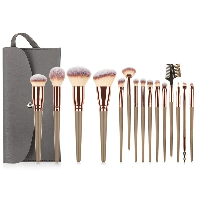 15Pcs Makeup Brushes Set with Storage Bag Soft Bristle Face Eye Brush Kit For Foundation Blush Eyeshadow Eyebrow Cosmetic Tools