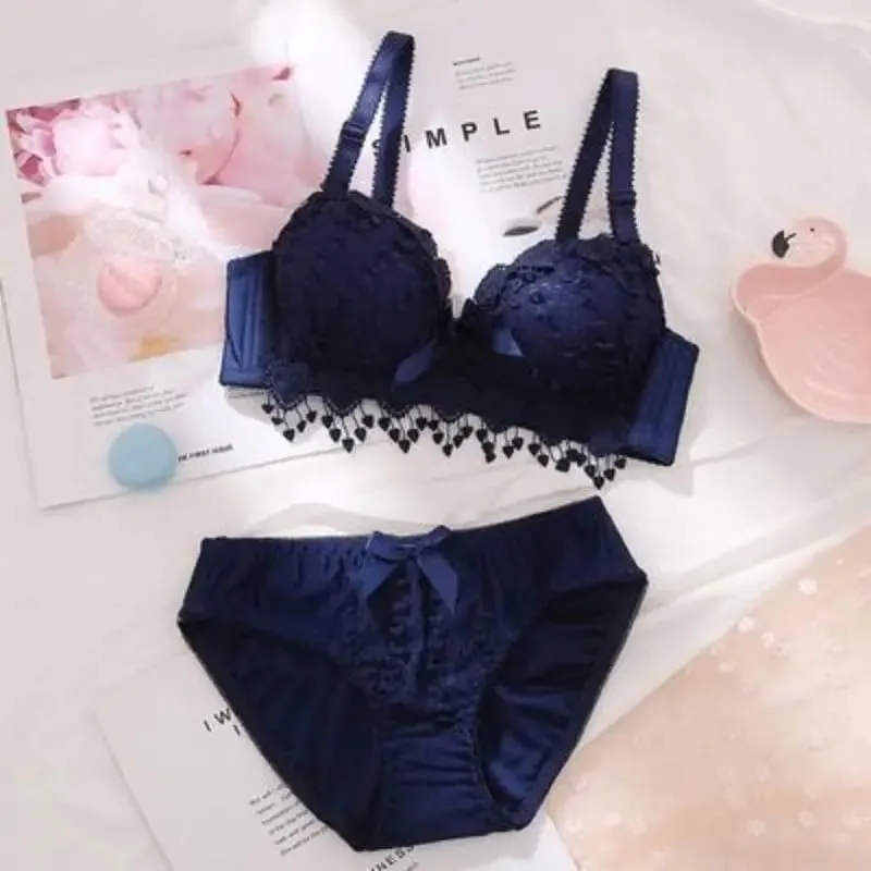 Girl Cheap Bra Set Large Size Back Button Comfortable Gather Bra Breathable Thin Section Without Steel Ring Women Underwear Sets — image 6