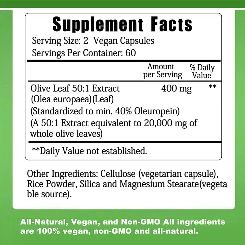 Olive Leaf Capsules - Antioxidant Improves Skin Condition Improves Blood Circulation Promotes Heart and Cardiovascular Health — image 3