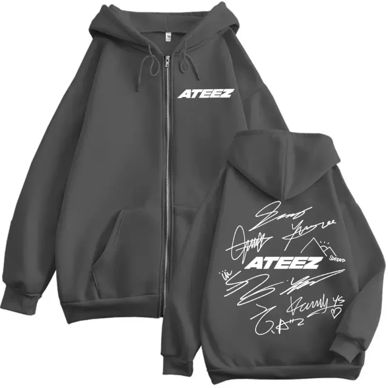 Limited Kpop ATEEZ Logo Double Sided Print Zipper Hoodie Fashion Hip Hop Zip Up Sweatshirts Men Women Casual Oversized Pullovers — image 3