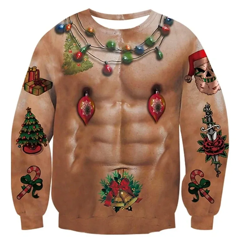 Noel çirkin kazak komik 3D baskı kas desen tişörtü erkekler için yeni moda kazak parti Cosplay kostüm noel hediyesi — image 8