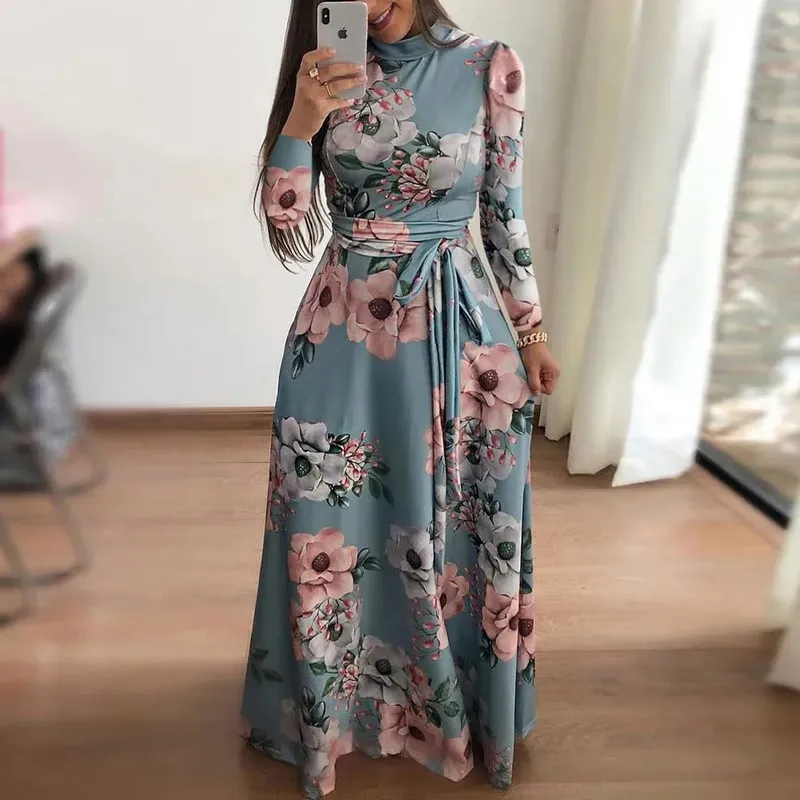 Women's Floral Print Summer Dress - 2025 New Boho A-Line Swing Dress with Short Sleeves High Waist Flowy Maxi Dress for Beach & — image 3