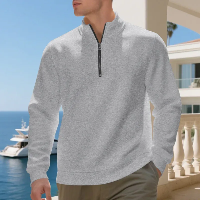 2026 New Fleece Lined Half Zip Sweatshirt for Men, Autumn Winter Solid Color Plus Size Casual Pullover Hoodie Daily Leisure Wear