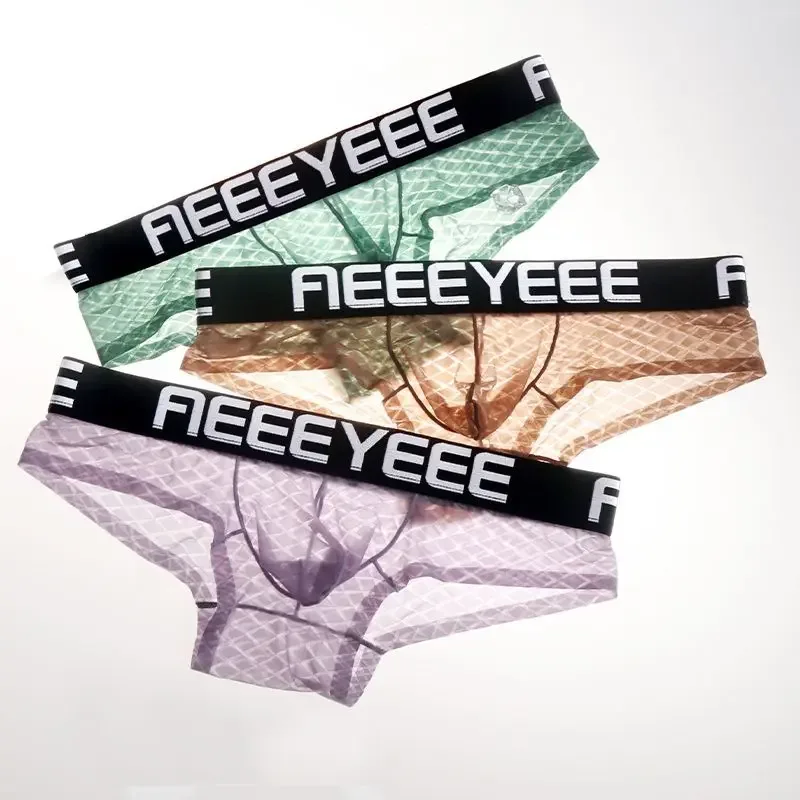 Pakaian Dalam Pria Seksi Celana Dalam Pria Lembut Transparan Ultratipis Belah Ketupat Sutra Es Celana Dalam Pria Elastis Sejuk Pengangkat Pinggul Pinggang Rendah