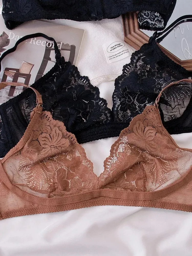 Sexy Black Lace Lingerie Set for Women Comfortable Wireless Bra & Panty Set Large Size — image 5