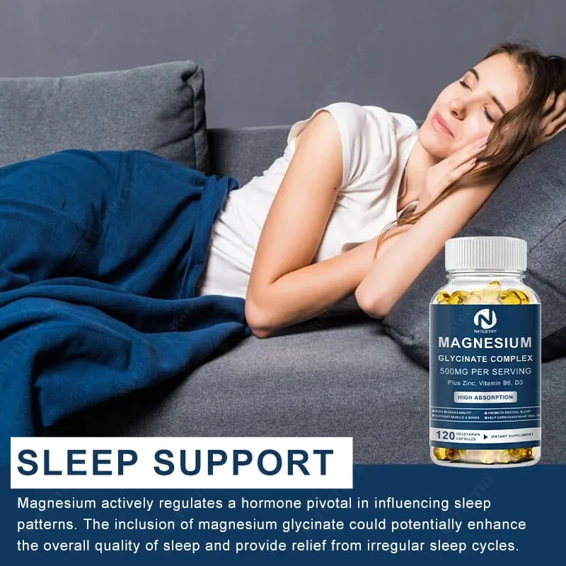 Magnesium Glycinate Capsules with Zinc for Sleep Quality Muscle Recovery Heart Brain Health