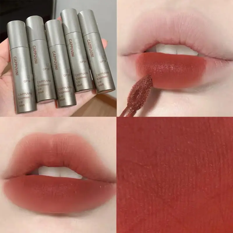 Cappuvini Espresso Matte Velvet Lip Glaze Chống Thấm Nước Kết Cấu Lâu Mịn Bóng Trang Điểm Màu Môi