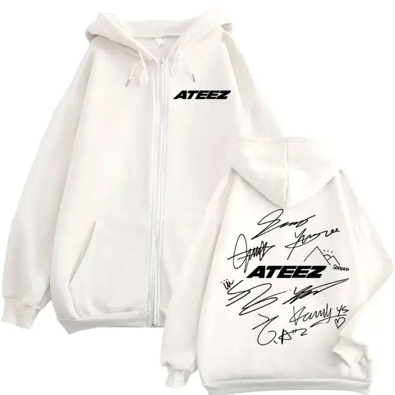 Limited Kpop ATEEZ Logo Double Sided Print Zipper Hoodie Fashion Hip Hop Zip Up Sweatshirts Men Women Casual Oversized Pullovers — image 2
