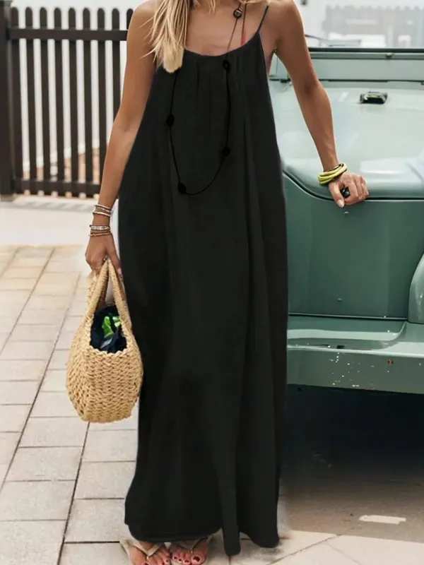 2026 Loose-Fit Spaghetti Strap Dress Women's Casual Homewear Summer Dress Solid-Color Vacation Cool Homewear