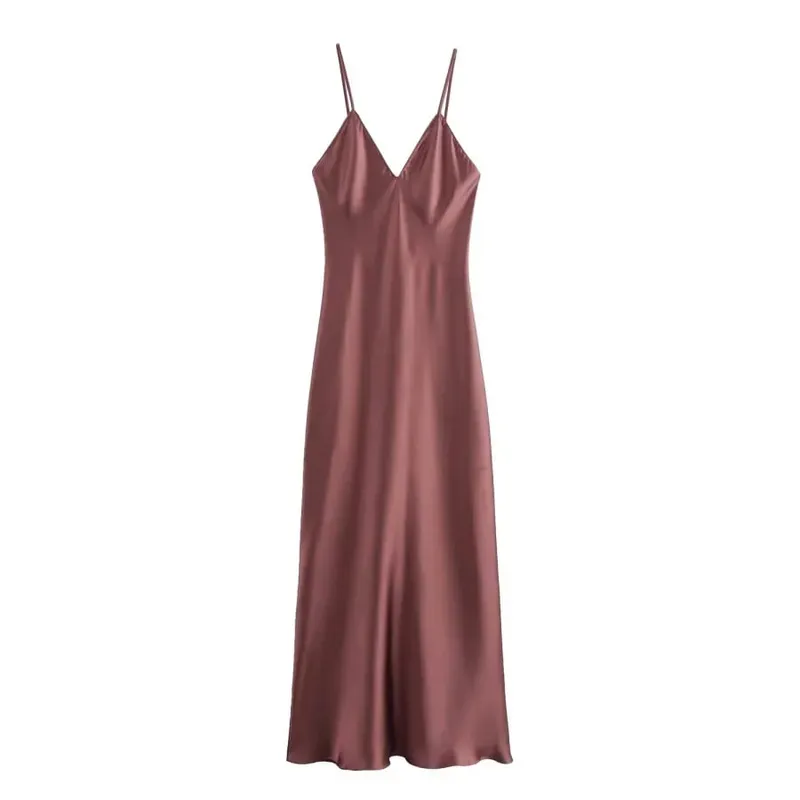 New Elegant women's fashion silk satin texture MIDI dress sexy backless party slip dress