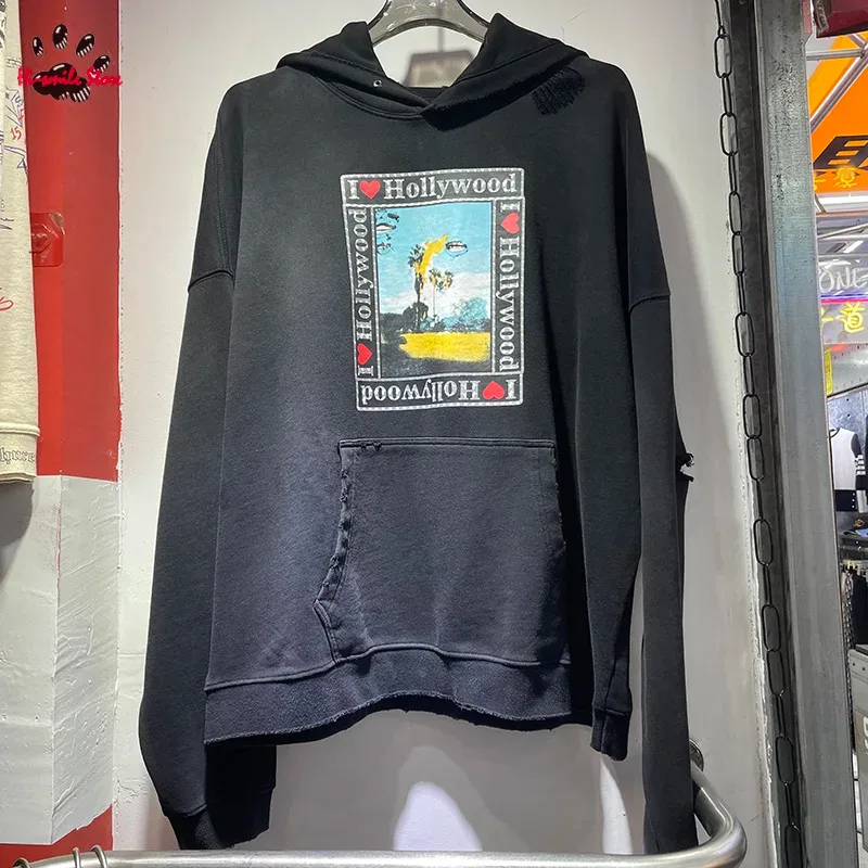 Nouveau surdimensionné PALY sweat à capuche pour homme femme lavé noir endommagé meilleure qualité décontracté Vintage Cardigan Zip sweats