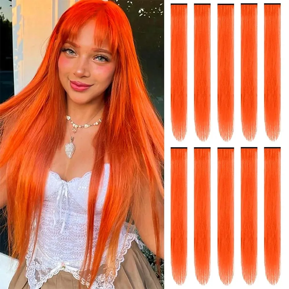 10Pieces 22 inch Colored Hair Extensions Multi-colors Party Highlights Clip in Synthetic Hair Extensions