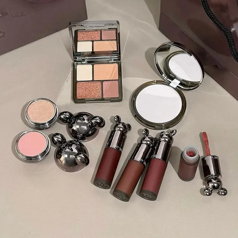 ART VALUE Makeup Sets Include 4 Lip Mud 1 Face Blush 1 Pressed Powder 1 Eyesshadow Palette 1 Highlighter Powder 8 PCS Cosmetics