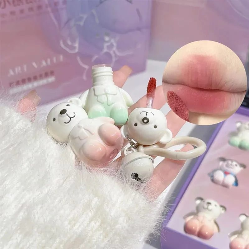 ART VALUE Cute Bear Makeup Set Include 6*Matte Liquid Lipstick 2*Bear Ornaments 1*Lip Balm 1 Mirror 1*Necklace Gift Cosmetic Kit