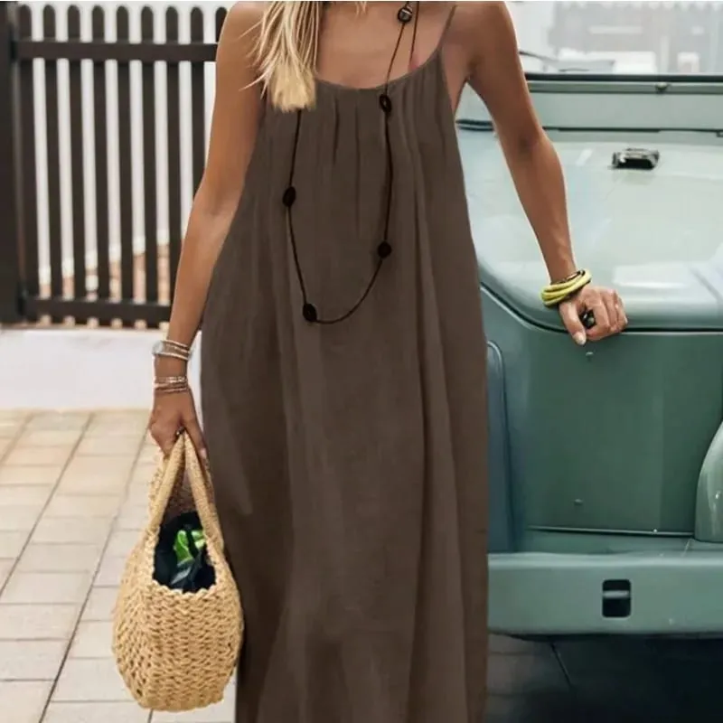 2026 Loose-Fit Spaghetti Strap Dress Women's Casual Homewear Summer Dress Solid-Color Vacation Cool Homewear — image 2