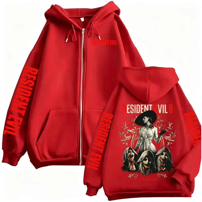 Resident Evil Village Zipper Hoodies Lady Dimitrescu Horror Jacket Sweatshirts Men Women Harajuku Streetwear Zip Up Hooded Coats
