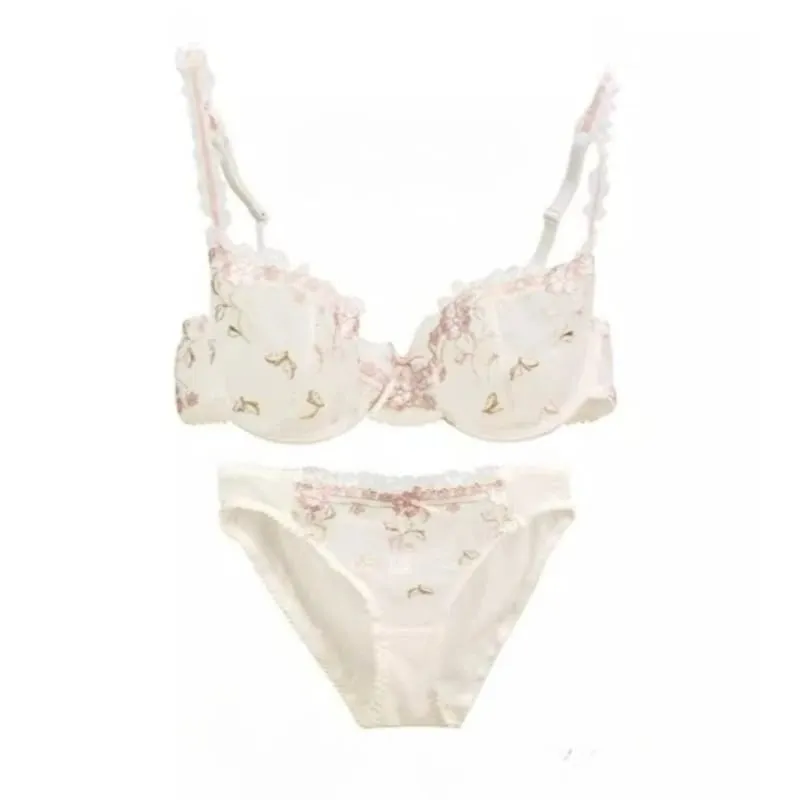 French Style Unlined Bra Set | Minimizer Lace Half Cup for Large Cup Size No Padding Thin Sheer Anti-Sagging Lingerie BANERDANNI