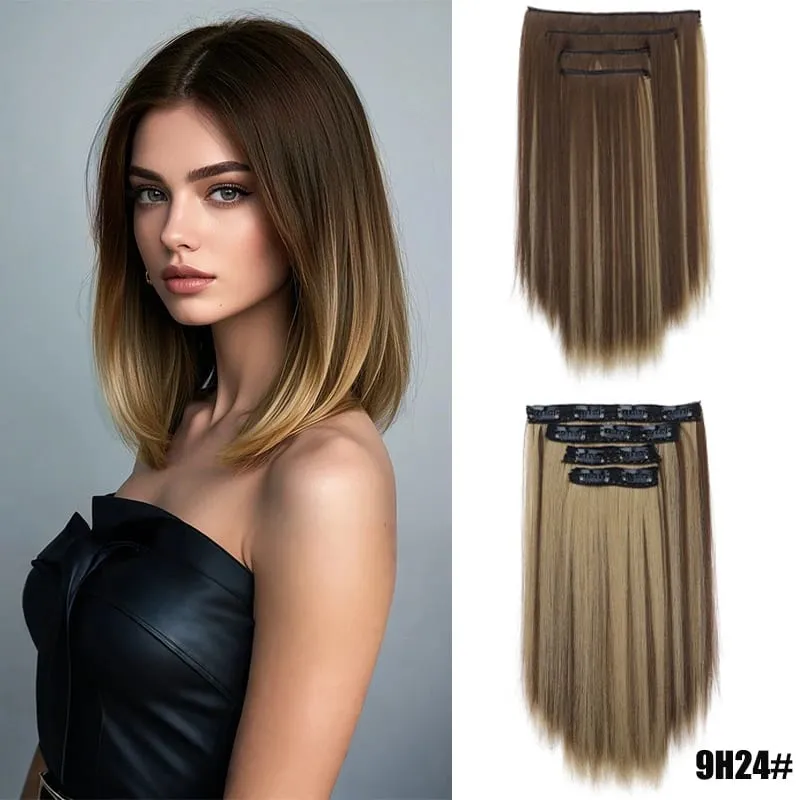 Wig piece for women long straight hair extensions 11 card four piece set synthetic clip hair — image 12