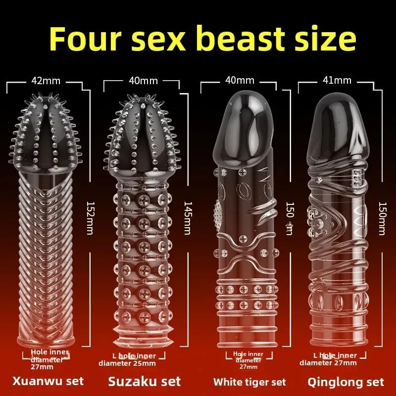 4 Types Crystal Condom Penis Enlargement Sleeve Retarded Ejaculation Adult Sm Games Sex Toys for Men Couples