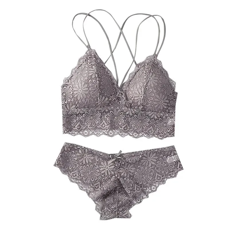 Women Lace Sexy Lingerie Set Push Up Bra Low-Rise Panties Underwear Set Sexy Wireless Bralette Comfort Breathable Brief Set
