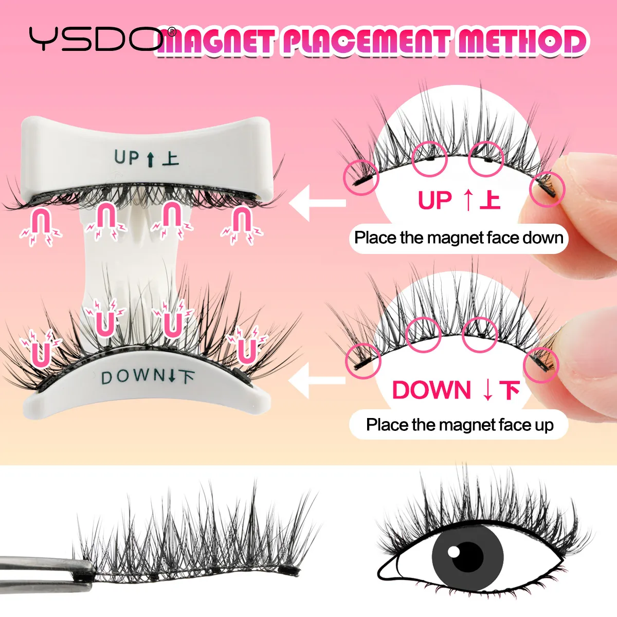 Magnetic Eyelashes Reusable Winged Magnetic 3D Mink Lashes Long-Lasting No Glue Needed False Eyelashes With Tweezer Makeup