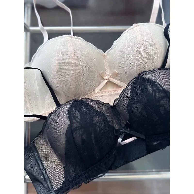 Victoriansk inspireret Demi BH & Knicker Sæt | Sheer Mesh Lace Push Up for lille buste Anti-Sagging | Luksus Lingeri MOYISU Trusse