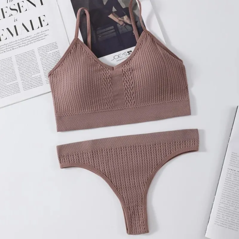 Women Seamless Bra Panties Set Push-Up Non-wire Bralette Low-Rise Briefs Sexy Lingerie Female Comfort Rib Sports Underwear Set