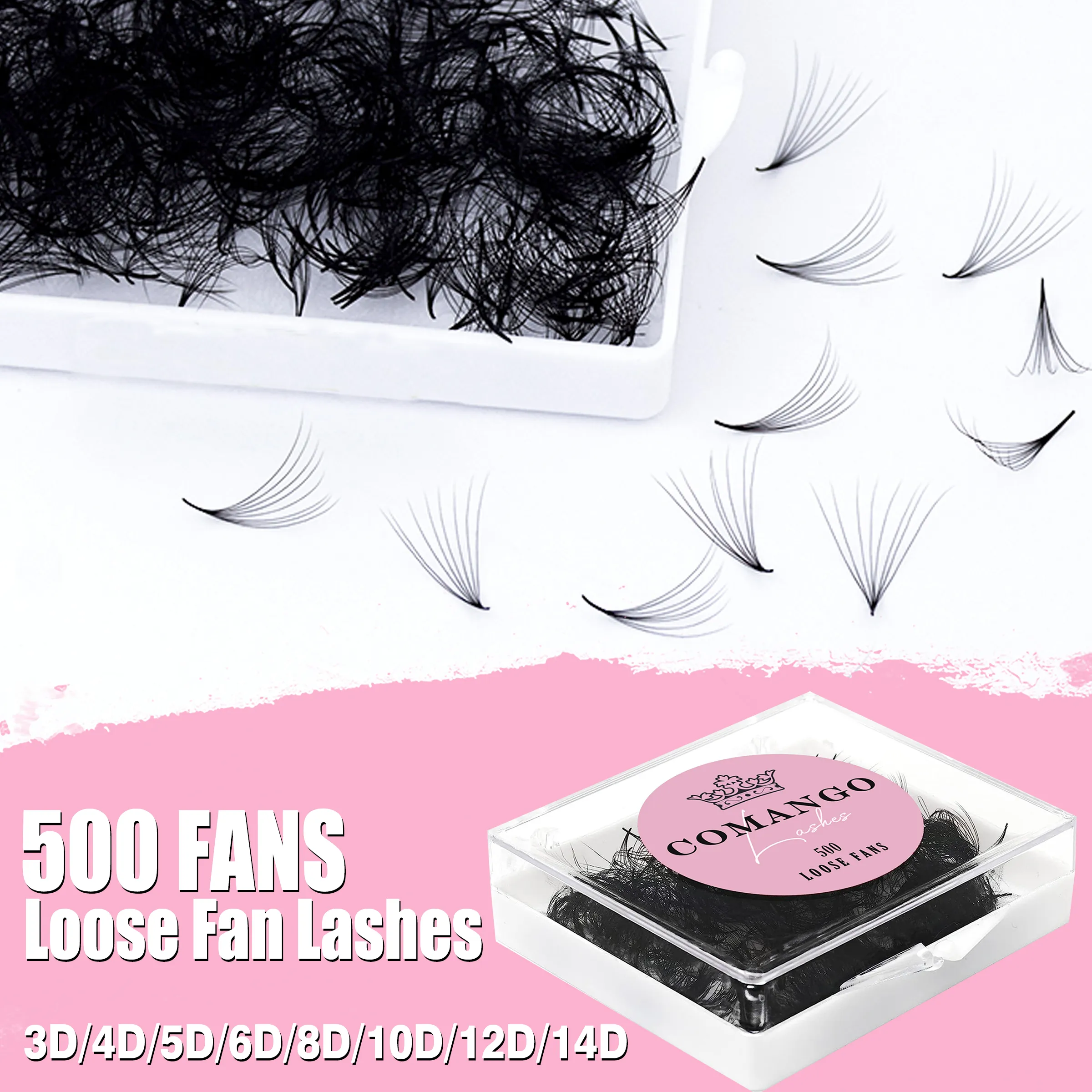 CoMango 500Fans Promade Fans Eyelashes Extension Bulk 3/6/7/10/12/14/16D Pointy Stem 0.05/0.07 C/D Curl Premade Volume Fans