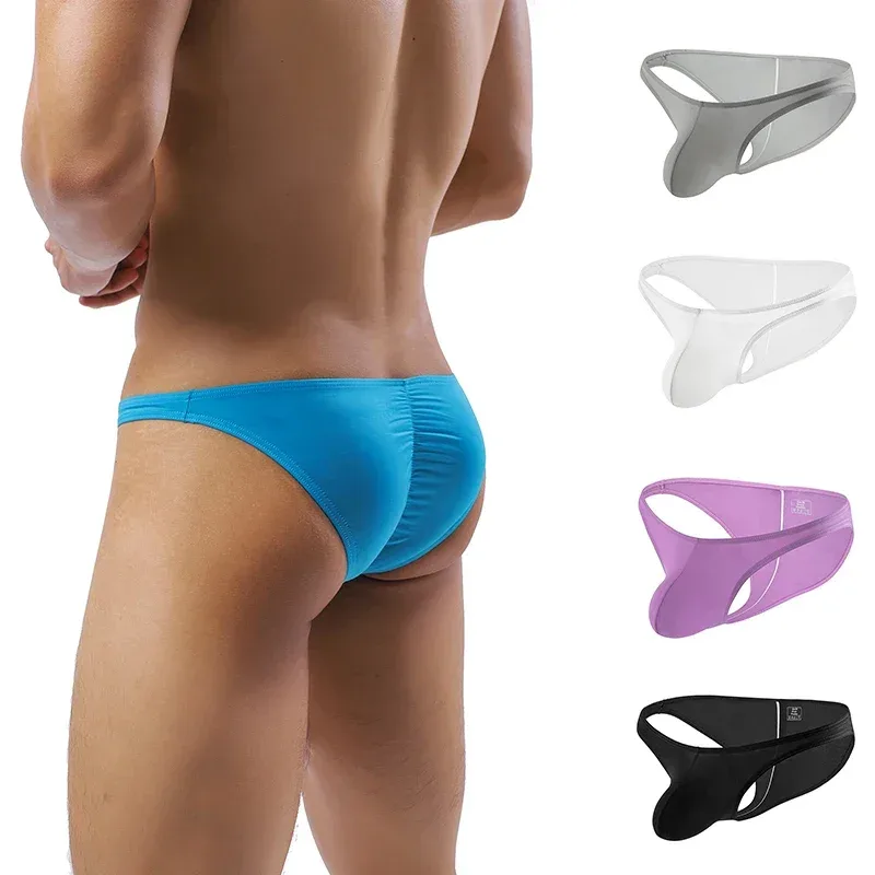 Cueca masculina sexy elástica de seda gelada calcinha ultrafina de cintura baixa