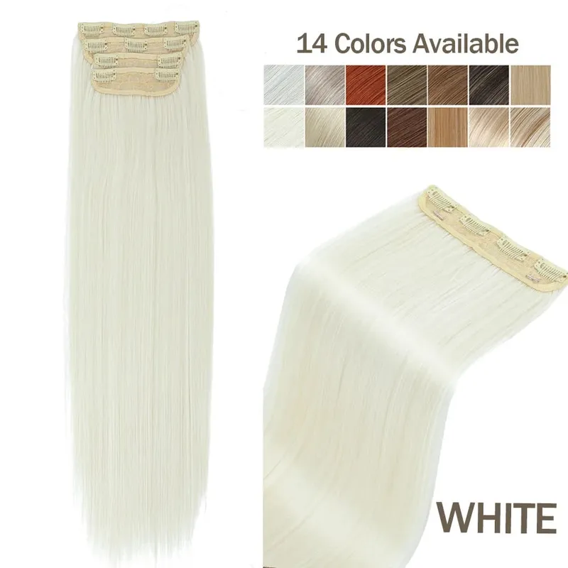 4Pcs 24 Inch Clip In Hair Extensions 200g Colored Brown Blonde Synthetic Heat Resistant Straight Hairpieces Thick Ends For Women