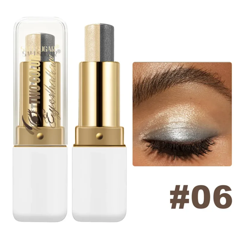 Long Lasting Two Tone Eyeshadow Stick Waterproof Smudgeproof Shimmer Highlighter Blendable Eye Contour Makeup Cosmetic