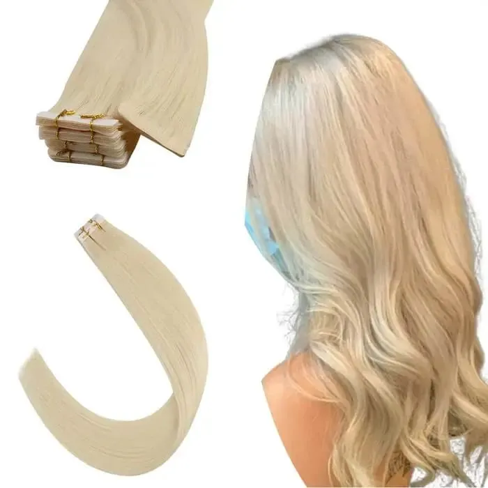 [12 Months] Invisible Seamless Injection Tape Hair Extensions Virgin Hair Whitest Blonde 10A Quality Long Uselife