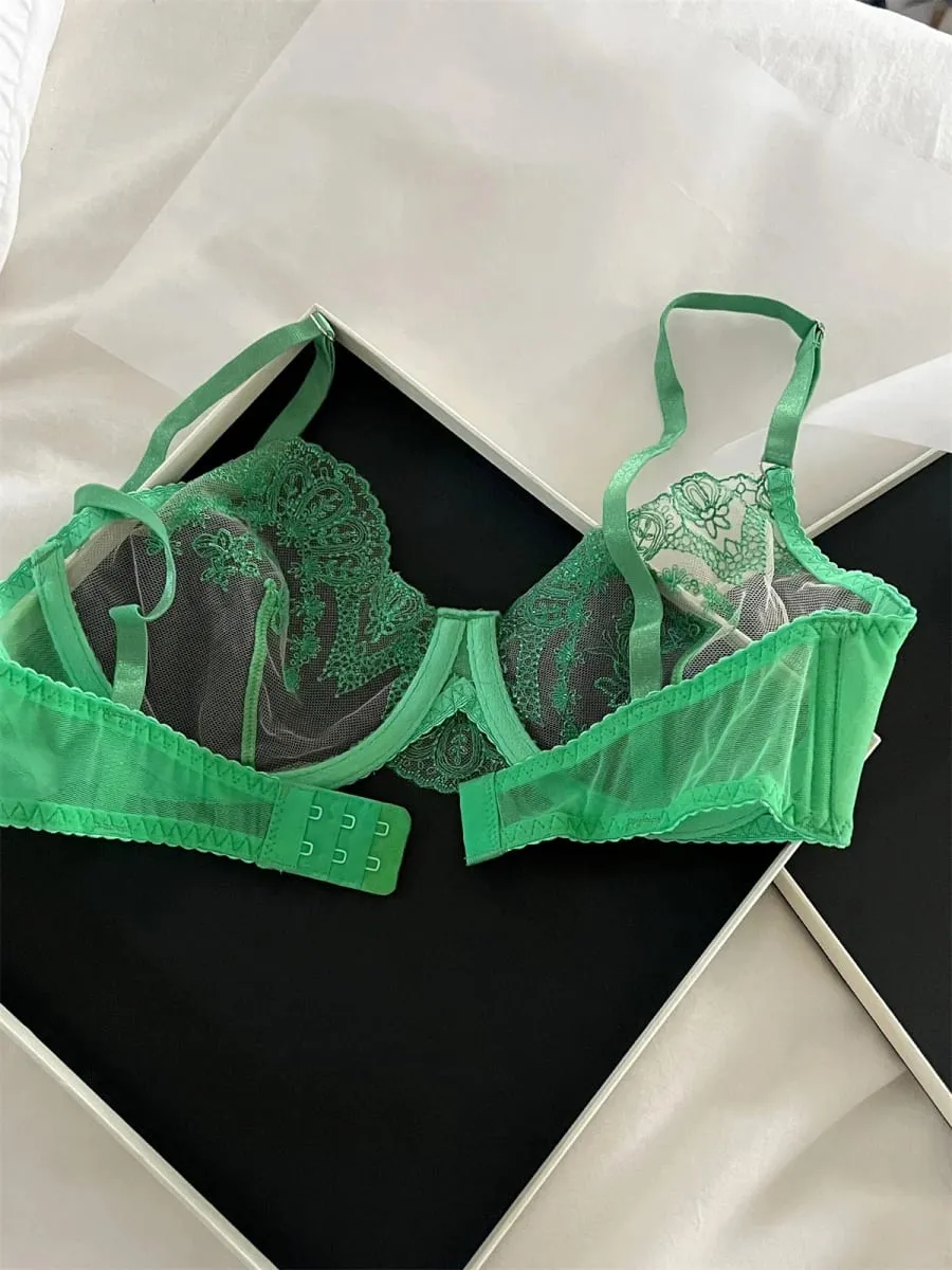 Sexy Lace Push Up Bra Set Transparent Triangle Cup & Romantic Green Lace Underwear for Women — image 6