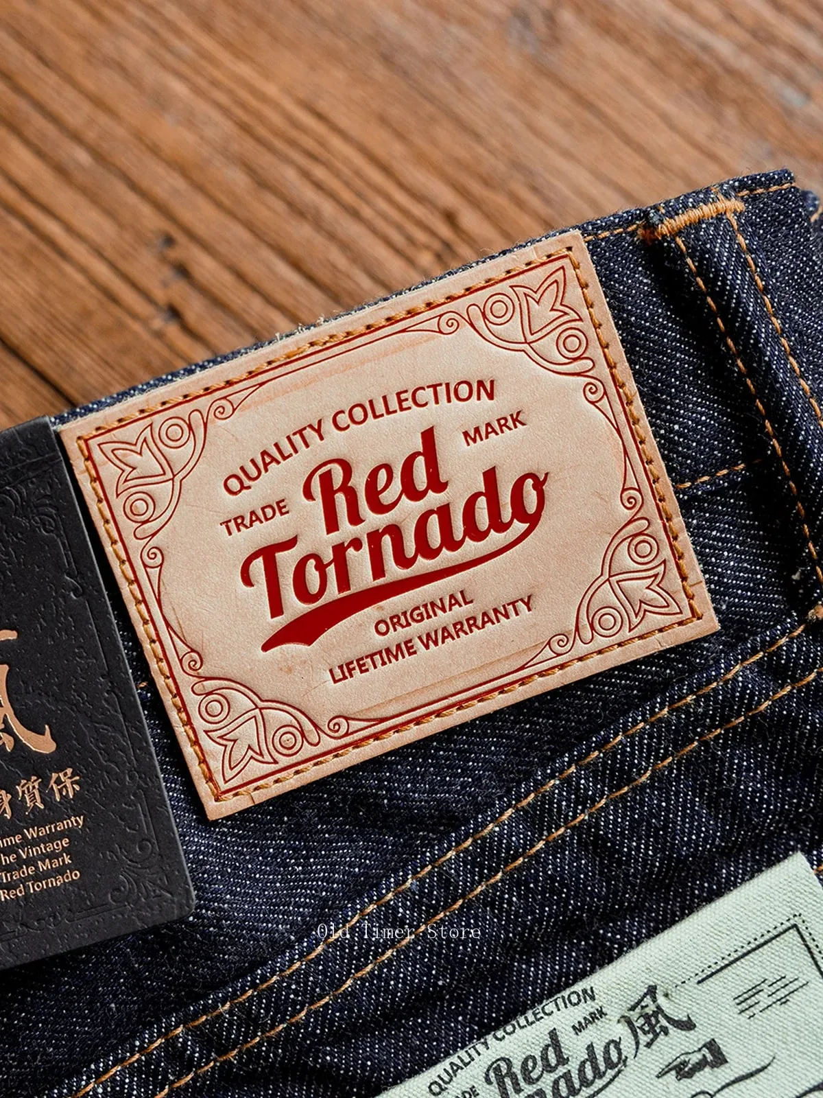 Red Tornado 511XX-0001 Jeans da uomo in denim con cimosa di linea rosa da 16 once, vestibilità dritta, silhouette slim